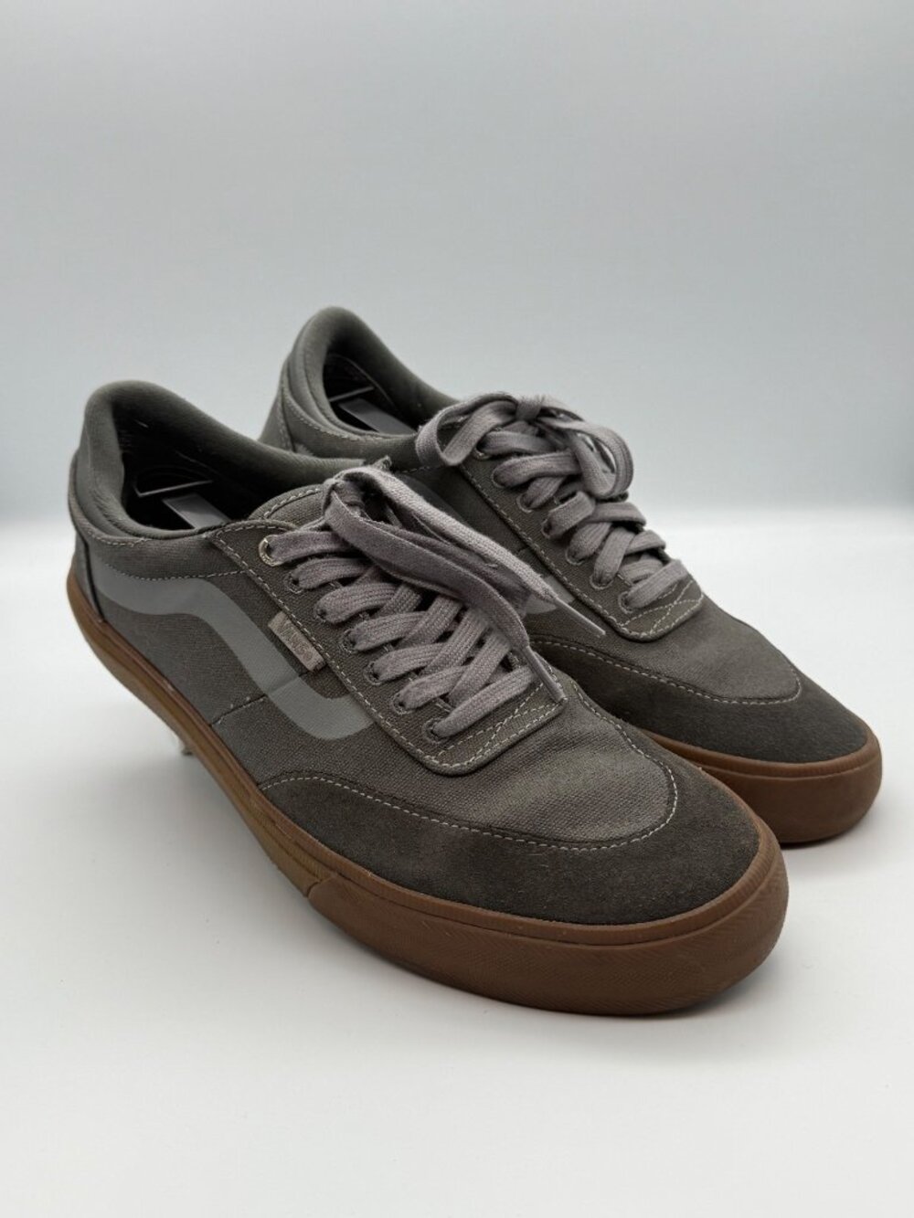 Vans Men Gray Old Skool Ultracush Brown Gum Sole Suede Canvas Skate Shoes Sz 9.5